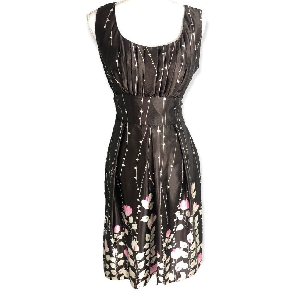 Dressbarn Satin Floral Pleated Midi Dress